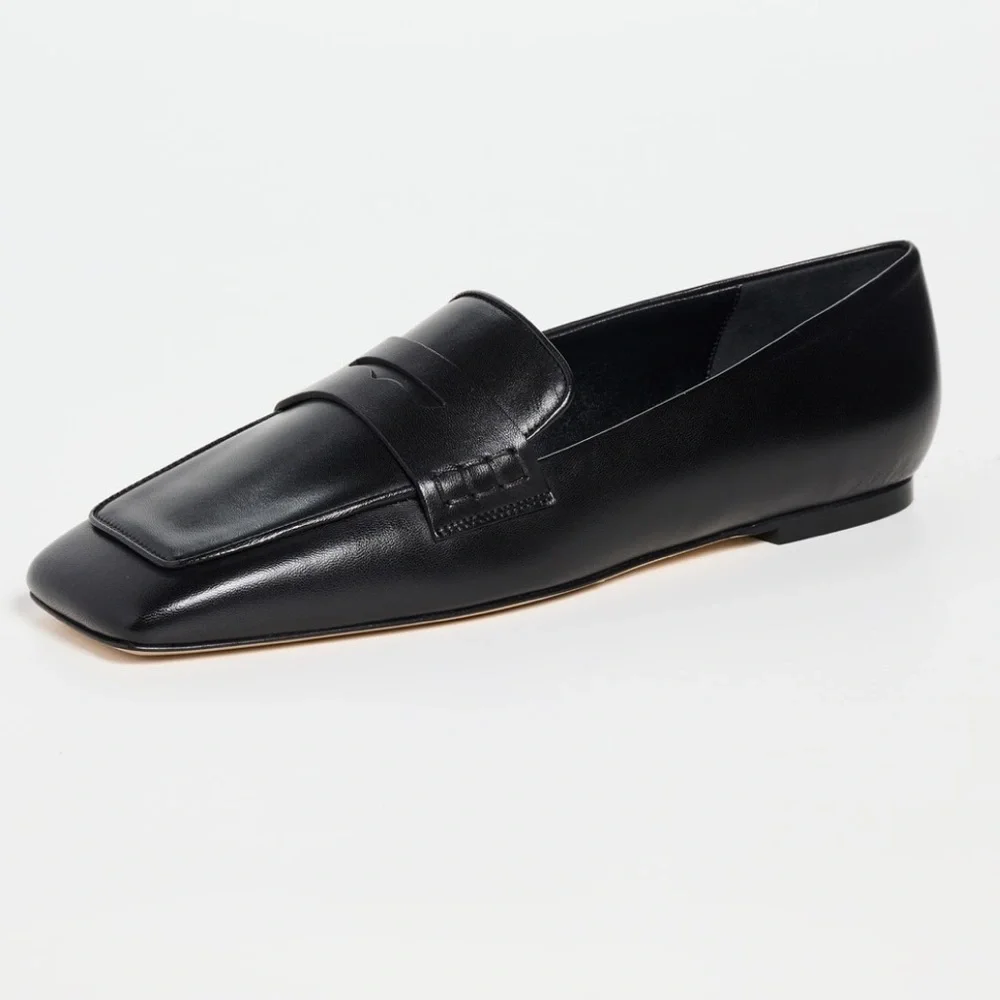 NIB Aeyde Tom Square Toe Calf Leather Black Penny Loafer - Picture 2 of 14